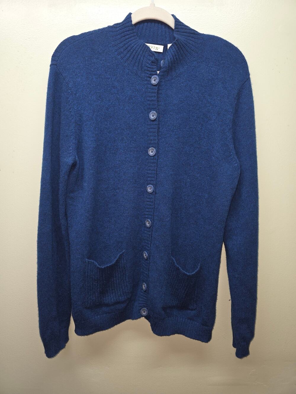 Orvis 100% Cashmere Cardigan Sweater Women's Size L Navy Blue